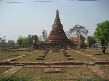 The principal chedi and ubosot from the east